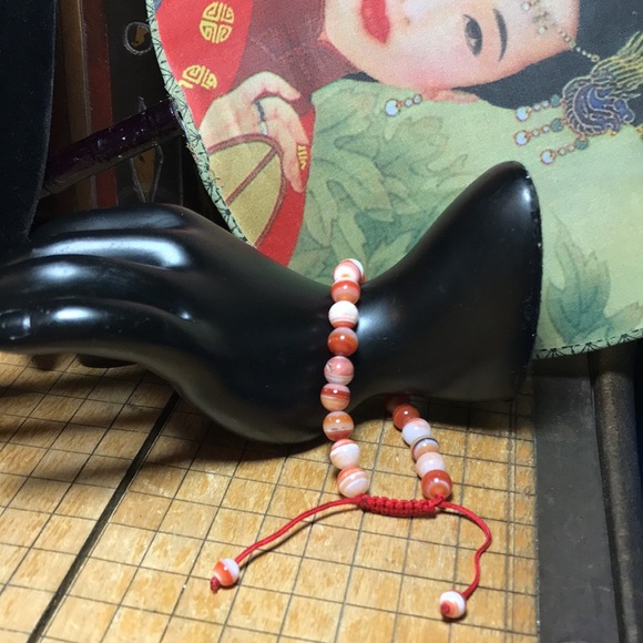 Semiprecious Crystal Stone Banded Carnelian Agate Ball Beads Bracelet 7 to 10”L - Picture 4 of 16